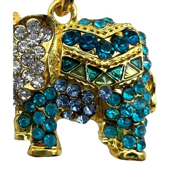 Elephant Rhinestone ELEPHANT Multi Colored Blue Pendant Necklace 27" - Picture 2 of 11